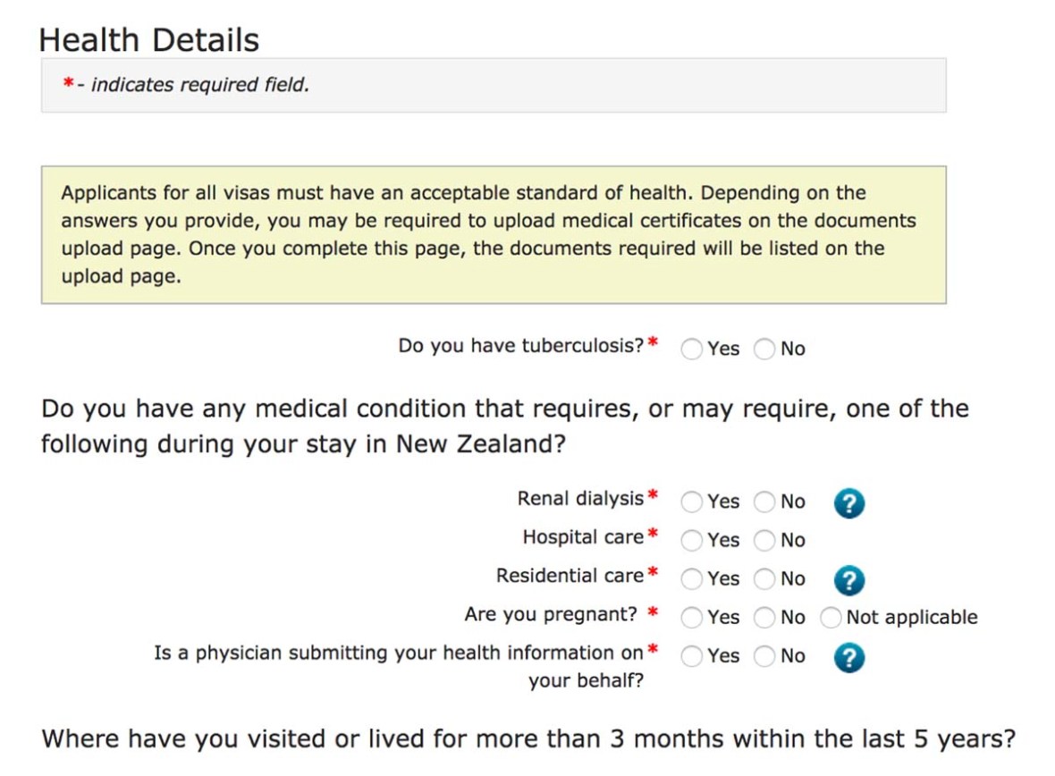 new zealand visitor visa health questions