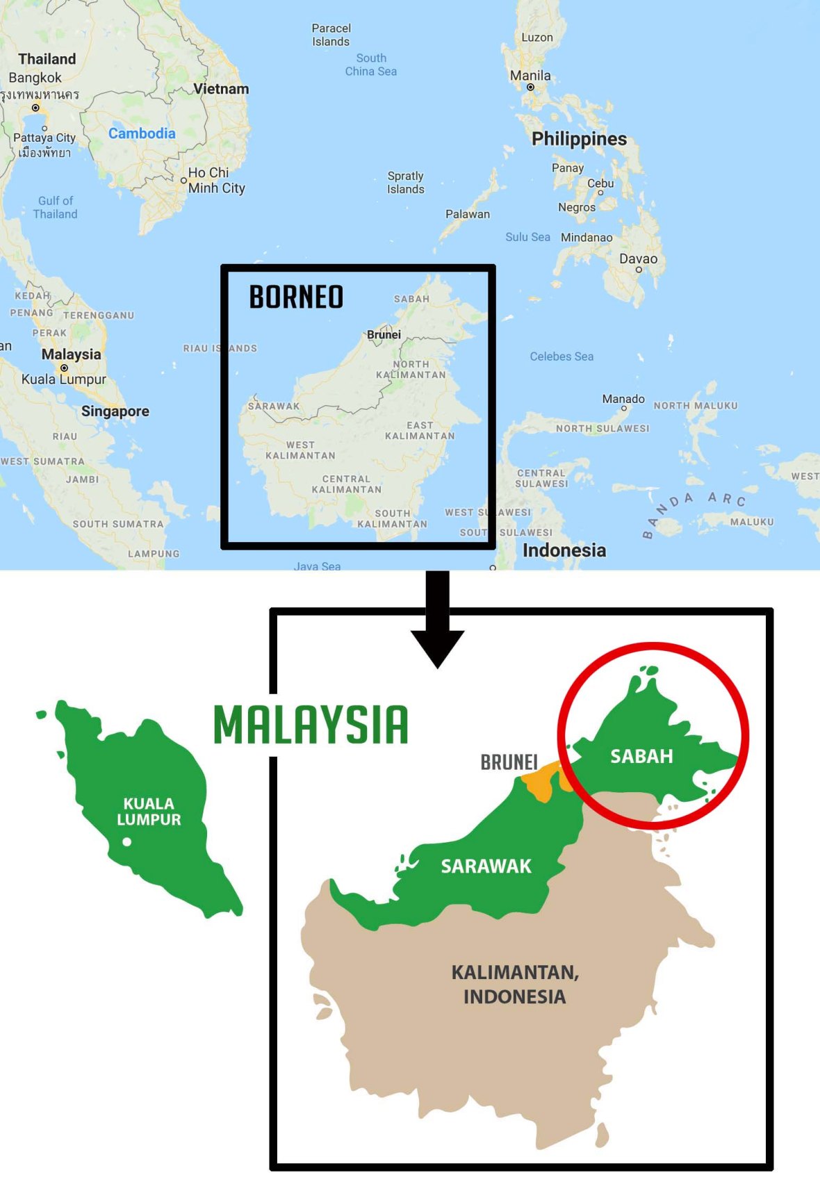 map sabah borneo malaysia