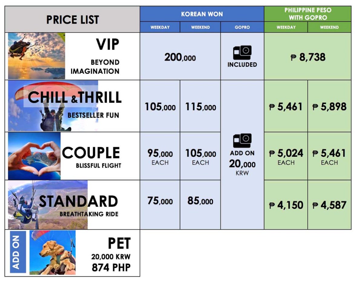 danyang awesome paragliding price list